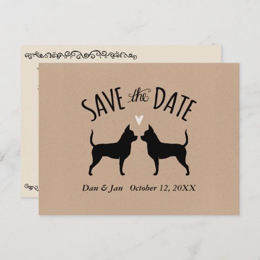 Chihuahua-Silhouetten, die das Datum speichern Ankündigungspostkarte (Vorne/Hinten)