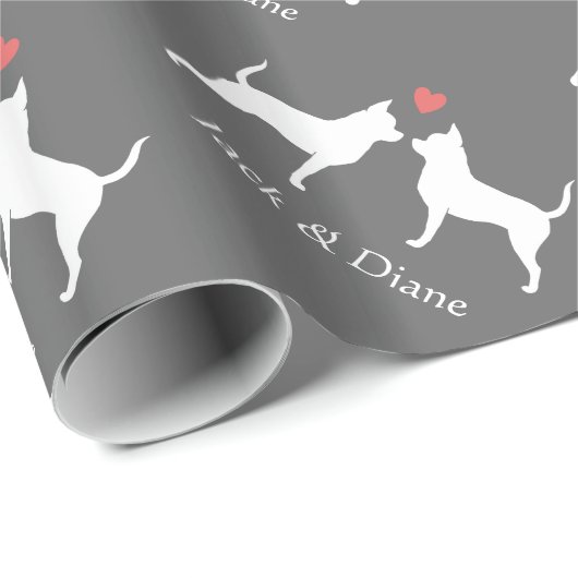 Chihuahua-Silhouetten Hochzeit mit benutzerdefinie Geschenkpapier (Rolleneckpunkt)