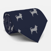 Chihuahua Silhouetten Pattern Navy Blue und Grau Krawatte (Gerollt)