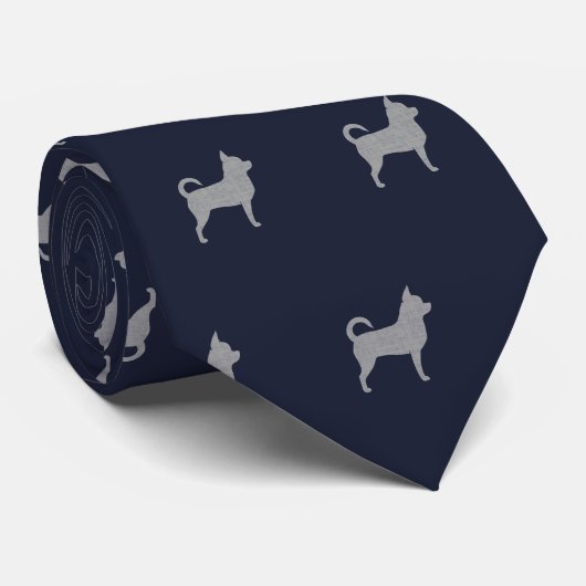 Chihuahua Silhouetten Pattern Navy Blue und Grau Krawatte (Gerollt)