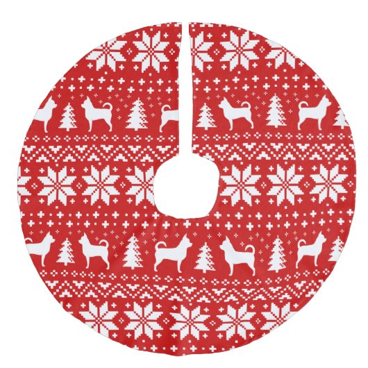 Chihuahua Silhouetten Weihnachten Sweater Pattern Leinenimitat Weihnachtsbaumdecke (Vorderseite)