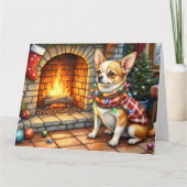 Chihuahua Sitting Fireplace with Christmas Lights Karte (Vorderseite)