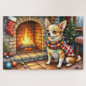 Chihuahua Sitting Fireplace with Christmas Lights Puzzle (Horizontal)