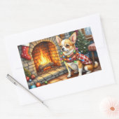 Chihuahua Sitting Fireplace with Christmas Lights Rechteckiger Aufkleber (Umschlag)