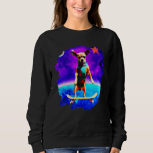 Chihuahua Skateboardfahren Weltraum Retro Vintage Sweatshirt