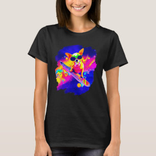 Chihuahua Skateboardfahren Weltraum Retro Vintage T-Shirt