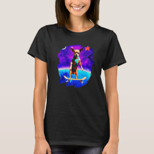Chihuahua Skateboardfahren Weltraum Retro Vintage T-Shirt