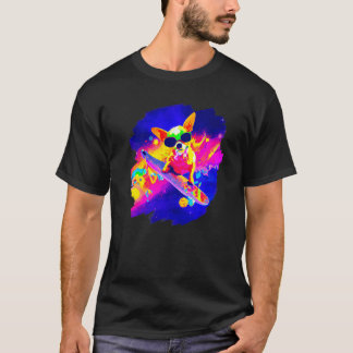 Chihuahua Skateboarding Weltraum Retro Vintage  T-Shirt