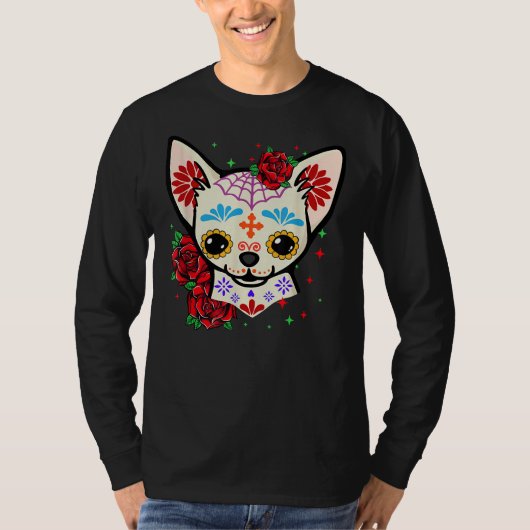 Chihuahua Skulls Day of the Dead Sugar Skull Hund T-Shirt (Vorderseite)