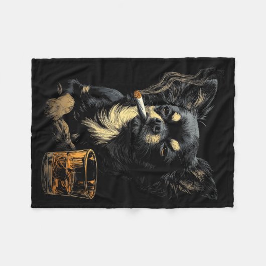 Chihuahua Smoking Cigarette Whisky Lover Funny Dog Fleecedecke (Vorderseite (Horizontal))