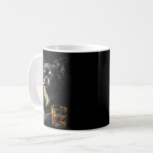 Chihuahua Smoking Cigarette Whisky Lover Funny Dog Kaffeetasse (Vorderseite Links)