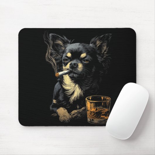 Chihuahua Smoking Cigarette Whisky Lover Funny Dog Mousepad (Mit Mouse)