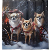Chihuahua Snowy Sleigh Weihnachtsdekor Duschvorhang (Vorderseite)