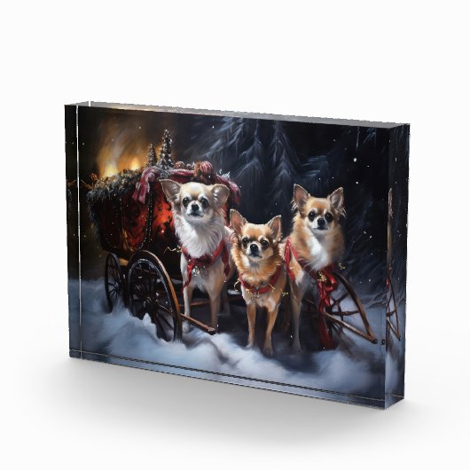 Chihuahua Snowy Sleigh Weihnachtsdekor Fotoblock (Rechts)