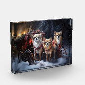 Chihuahua Snowy Sleigh Weihnachtsdekor Fotoblock (Links)