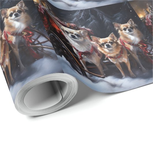 Chihuahua Snowy Sleigh Weihnachtsdekor Geschenkpapier (Rolleneckpunkt)