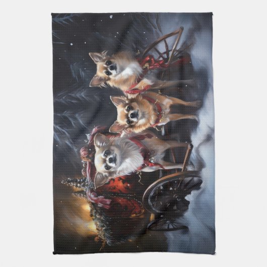 Chihuahua Snowy Sleigh Weihnachtsdekor Geschirrtuch (Vertikal)