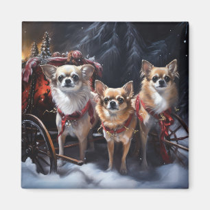 Chihuahua Snowy Sleigh Weihnachtsdekor Magnet