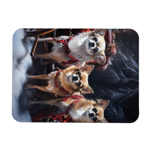 Chihuahua Snowy Sleigh Weihnachtsdekor Magnet (Horizontal)