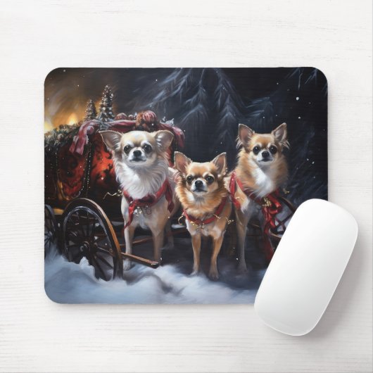 Chihuahua Snowy Sleigh Weihnachtsdekor Mousepad (Mit Mouse)