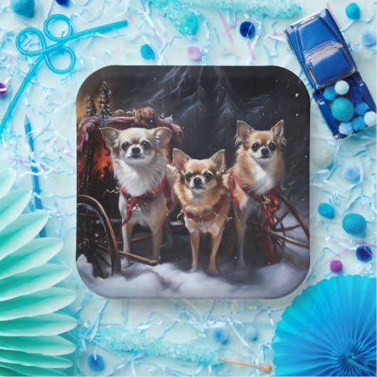 Chihuahua Snowy Sleigh Weihnachtsdekor Pappteller (Party)