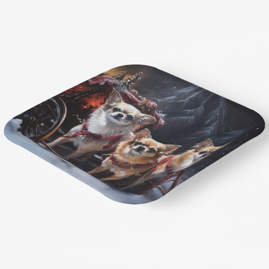 Chihuahua Snowy Sleigh Weihnachtsdekor Pappteller (Gewinkelt)