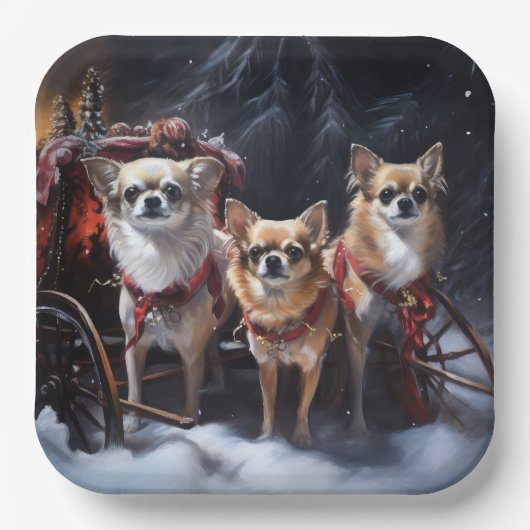 Chihuahua Snowy Sleigh Weihnachtsdekor Pappteller (Vorderseite)