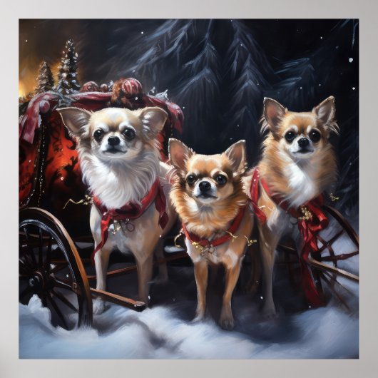 Chihuahua Snowy Sleigh Weihnachtsdekor Poster (Vorne)