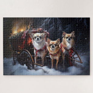 Chihuahua Snowy Sleigh Weihnachtsdekor Puzzle