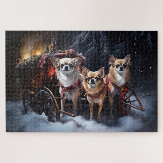 Chihuahua Snowy Sleigh Weihnachtsdekor Puzzle (Horizontal)