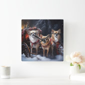 Chihuahua Snowy Sleigh Weihnachtsdekor Quadratische Wanduhr (Zuhause)