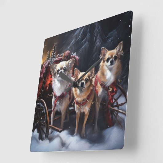 Chihuahua Snowy Sleigh Weihnachtsdekor Quadratische Wanduhr (Winkel)