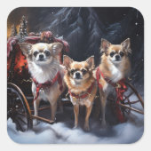 Chihuahua Snowy Sleigh Weihnachtsdekor Quadratischer Aufkleber (Vorderseite)