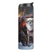 Chihuahua Snowy Sleigh Weihnachtsdekor Thermosbecher (Nach links gedreht)