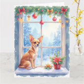 Chihuahua Snowy Windowsill Holiday Christmas Art Karte (Gelbe Blume)