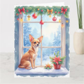 Chihuahua Snowy Windowsill Holiday Christmas Art Karte (Vorderseite)