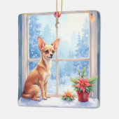Chihuahua Snowy Windowsill Holiday Christmas Art Keramikornament (Links)
