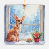 Chihuahua Snowy Windowsill Holiday Christmas Art Keramikornament (Rückseite)