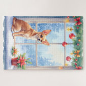 Chihuahua Snowy Windowsill Holiday Christmas Art Puzzle (Horizontal)