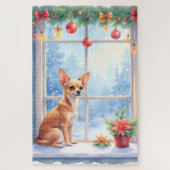 Chihuahua Snowy Windowsill Holiday Christmas Art Puzzle (Vertikal)