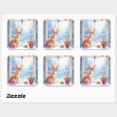 Chihuahua Snowy Windowsill Holiday Christmas Art Quadratischer Aufkleber (Blatt)