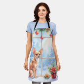 Chihuahua Snowy Windowsill Holiday Christmas Art Schürze (Getragen)