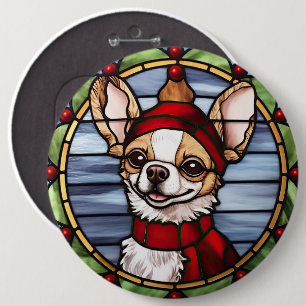 Chihuahua Stached Glass Christmas Button