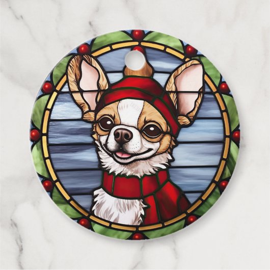 Chihuahua Stached Glass Christmas Geschenkanhänger (Vorderseite)