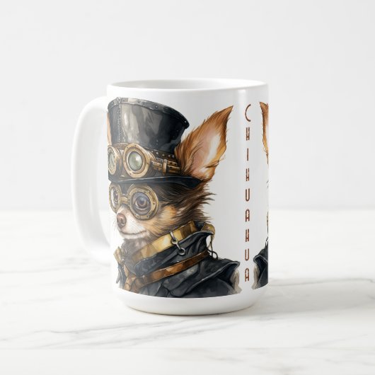 Chihuahua-Steampunk-Hund Kaffeetasse (Vorderseite Links)