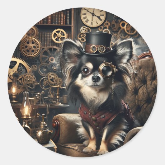 Chihuahua Steampunk Runder Aufkleber (Vorderseite)