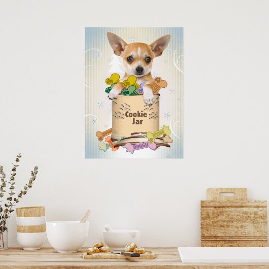Chihuahua steht über Cookie Jar Poster (Küche)