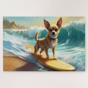 Chihuahua-Strand-Surfing-Gemälde Puzzle