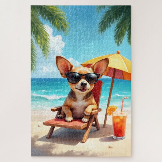 Chihuahua-Strandlounge-Szene Puzzle (Vertikal)