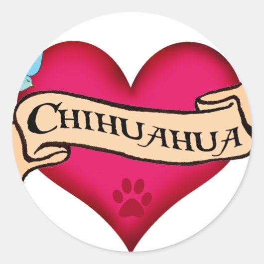 Chihuahua Tattoo Heart Runder Aufkleber (Vorderseite)